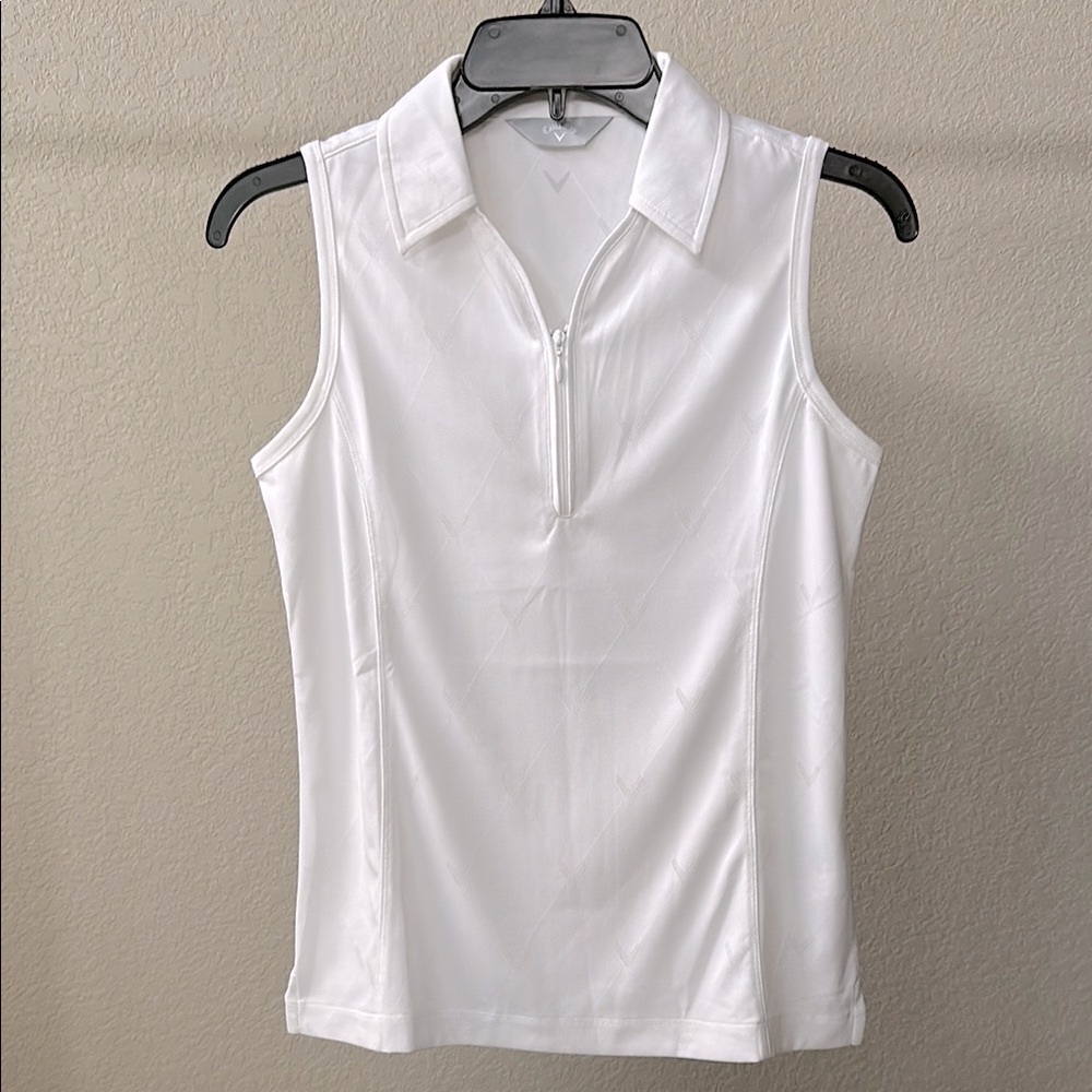 Callaway White Sleeveless Collared Top